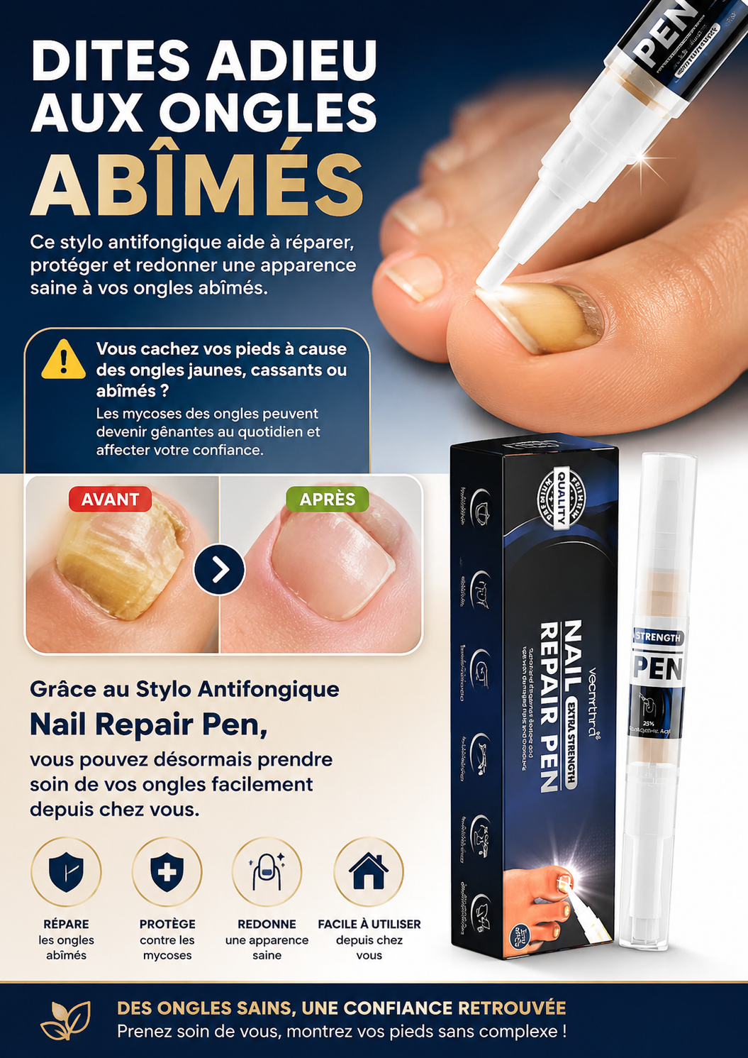 Stylo antifongique. Formule avancée contre le pied d'athlète et les mycoses des ongles